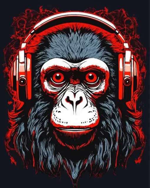 Black Monkey With Headphones Paint by Number