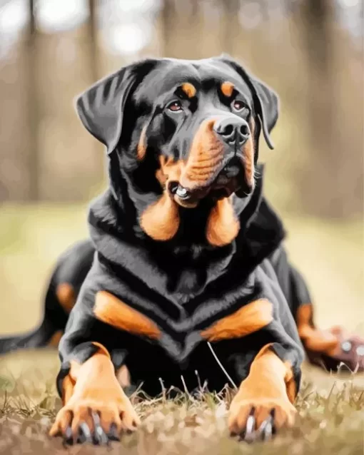 Black Rottweiler Dog Paint by Number