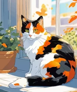 Black And Orange Calico Cat Paint by Number