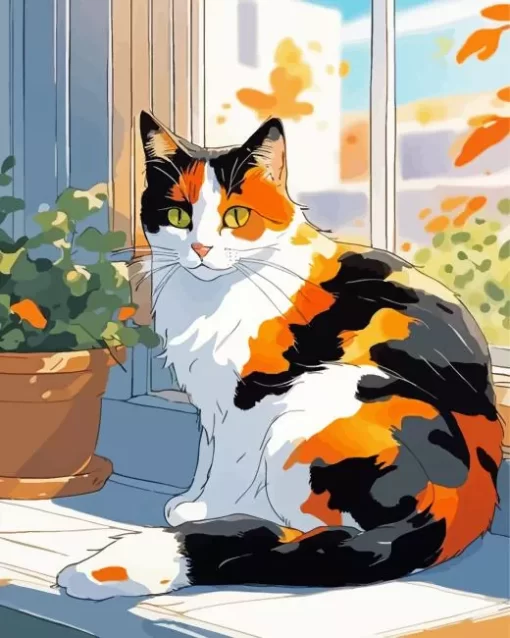 Black And Orange Calico Cat Paint by Number