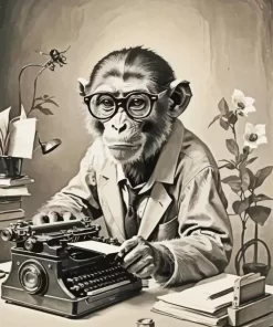 Black And White Monkey With Glasses Paint by Number