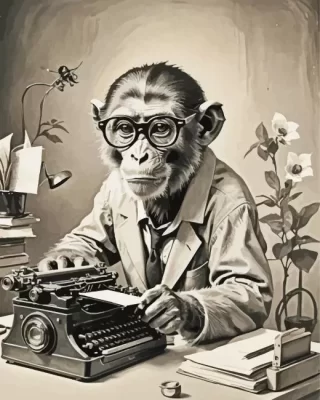 Black And White Monkey With Glasses Paint by Number