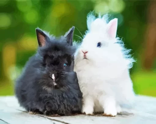 Black And White Angora Rabbit Paint by Number