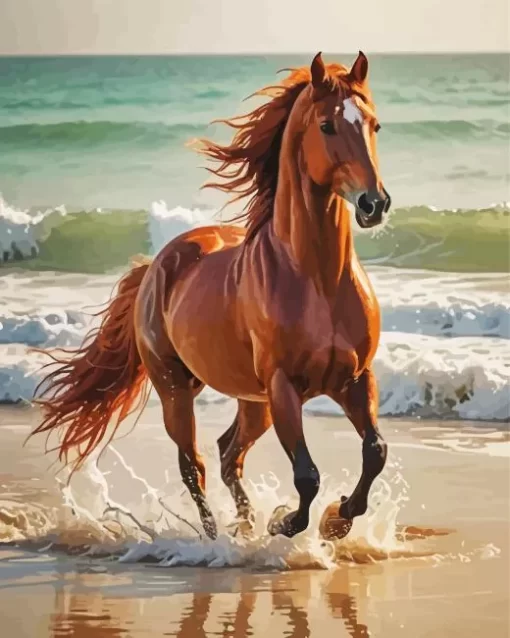 Brown Arabian Horse At Beach Paint by Number