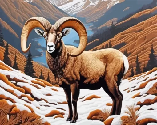 Brown Bighorn Sheep Paint by Number