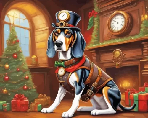 Christmas Coonhound Paint by Numbers