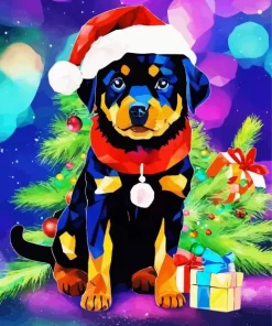 Christmas Rottweiler Animal Paint by Number