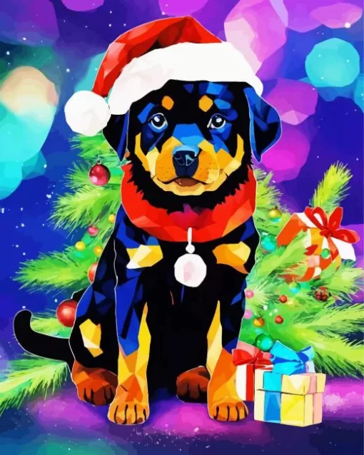 Christmas Rottweiler Animal Paint by Number