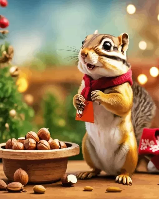 Christmas Chipmunk Paint by Number