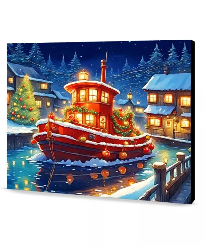 Christmas Vintage Tugboat christmas paint by numbers