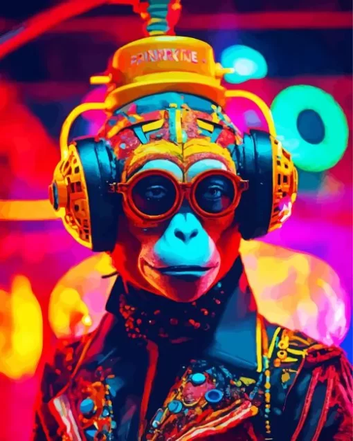 Colorful Monkey With Glasses Paint by Numbers