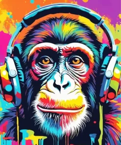 Colorful Monkey With Headphones Paint by Number