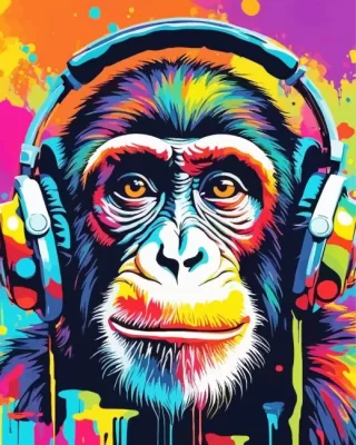 Colorful Monkey With Headphones Paint by Number