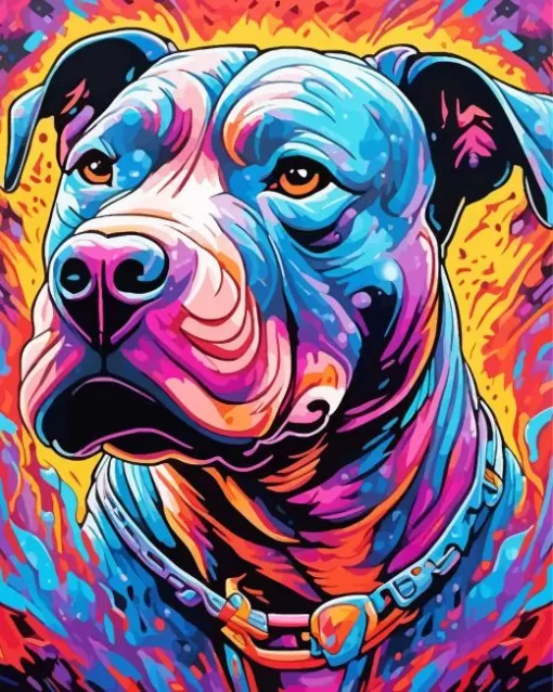 Colorful Pit Bull Dog Paint by Number