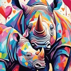 Colorful Rhinos Paint by Number