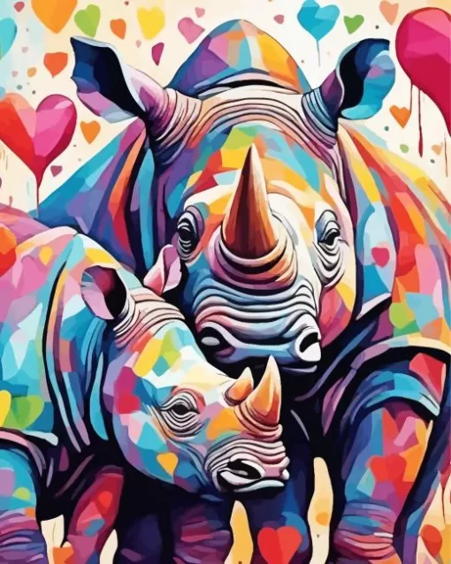 Colorful Rhinos Paint by Number