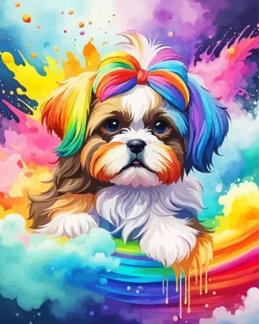 Colorful Shih Tzu Dog Paint by Number