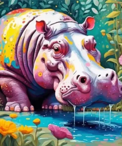 Colorful Hippo Paint by Number