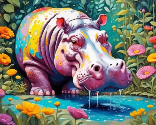 Colorful Hippo Paint by Number