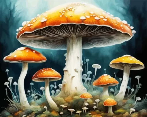 Cool Mushroom Forest Art Paint by Number