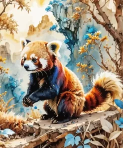 Cool Red Panda Art Paint by Number