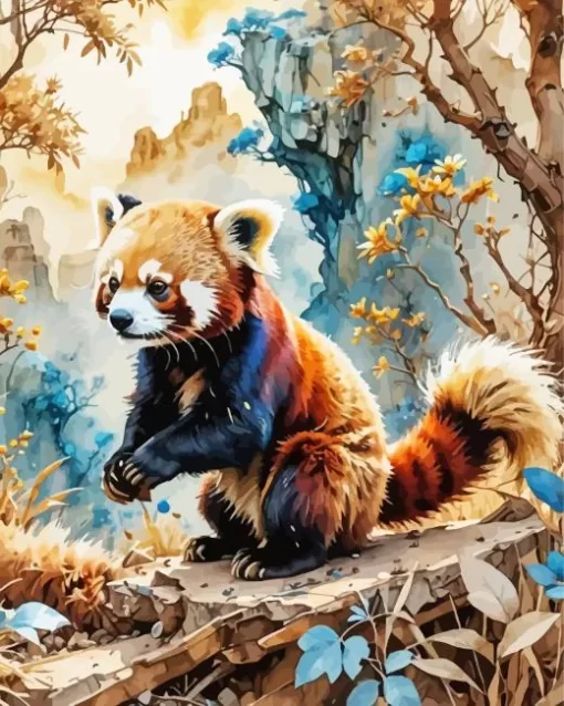 Cool Red Panda Art Paint by Number