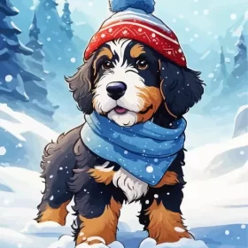 Cute Bernedoodle And Snow Paint by Numbers 