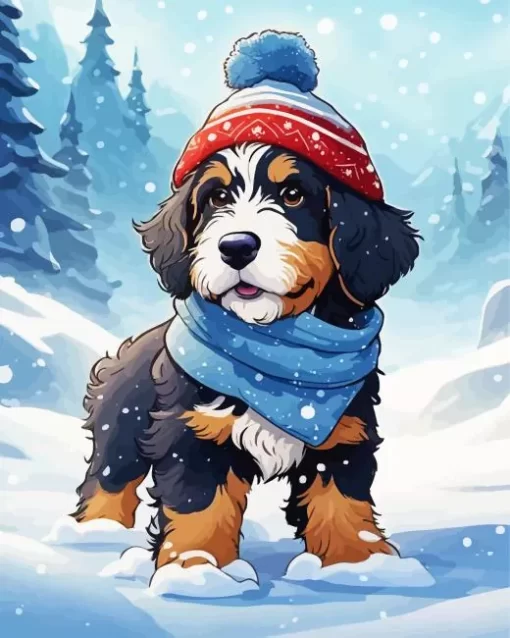 Cute Bernedoodle And Snow Paint by Numbers