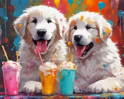 Great Pyrenees And Milkshake Paint by Number
