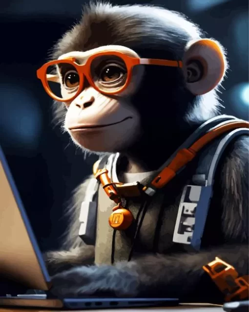 Cute Monkey With Glasses Paint by Numbers