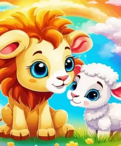 Cute Lion And Lamb Paint by Number