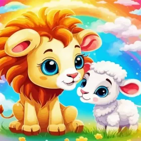 Cute Lion And Lamb Paint by Number