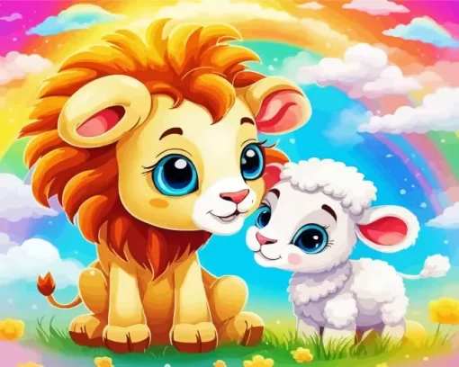 Cute Lion And Lamb Paint by Number