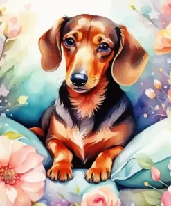 Dachshund And Flowers Paint by Number