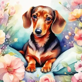 Dachshund And Flowers Paint by Number