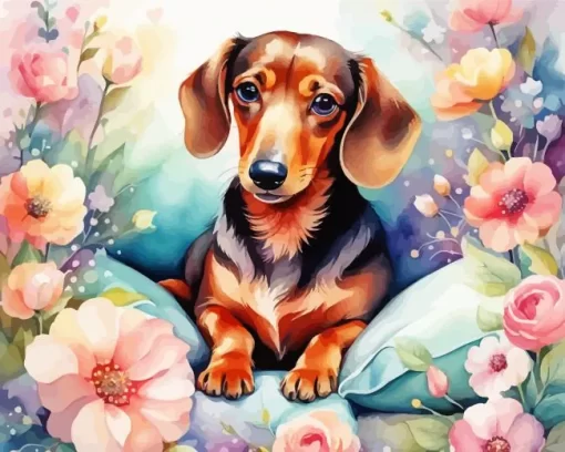 Dachshund And Flowers Paint by Number