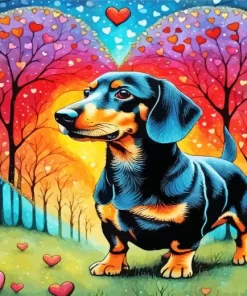 Dachshund And Hearts Paint by Number