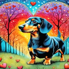 Dachshund And Hearts Paint by Number