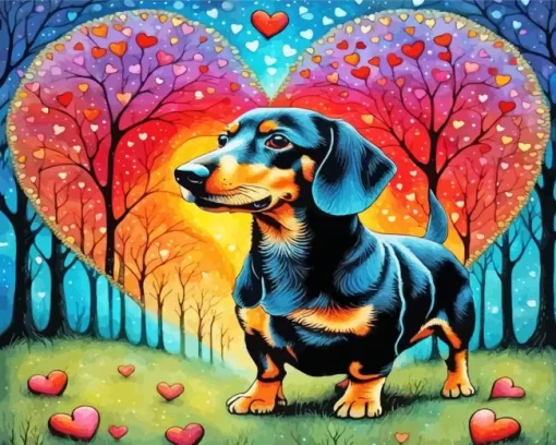 Dachshund And Hearts Paint by Number