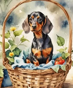 Dachshund In Basket Paint by Number