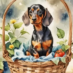 Dachshund In Basket Paint by Number