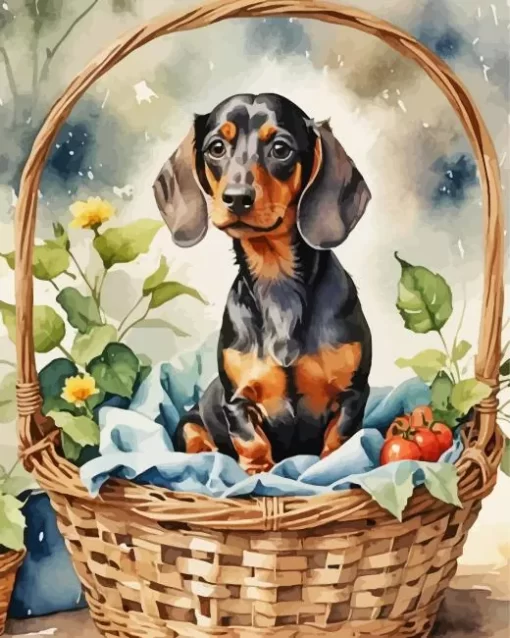 Dachshund In Basket Paint by Number