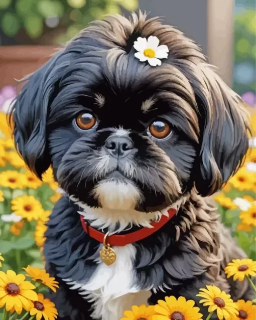 Dark Shih Tzu Dog Paint by Numbers