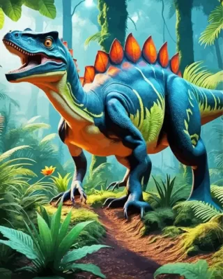 dinosaur in jungle paint by numbers