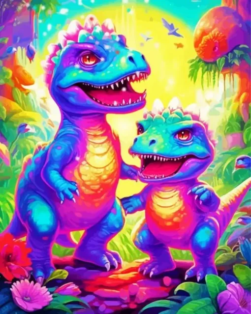 dinosaur mother and baby paint by number