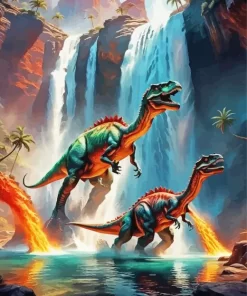 dinosaurs and waterfall paint by numbers