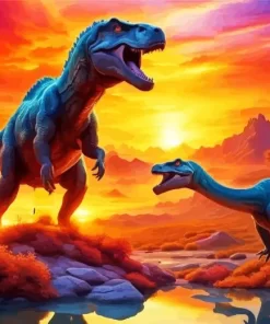 dinosaurs at sunset paint by numbers