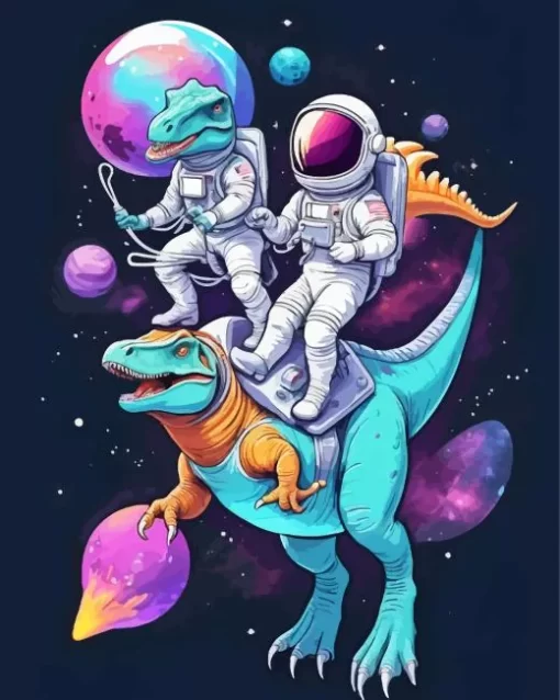 dinosaurs in space paint by number