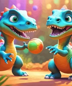 dinosaurs playing ball paint by number