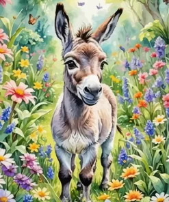 Donkey And Flowers Paint by Number